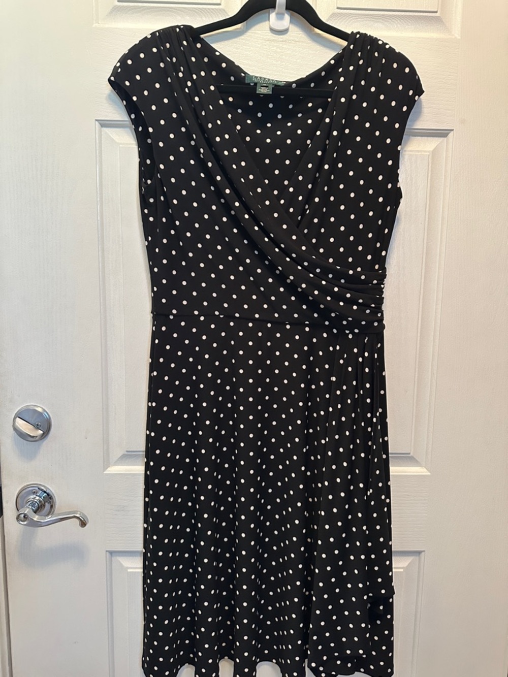 Lauren Ralph Lauren Black and White Polka Dot Midi Dress Size 10